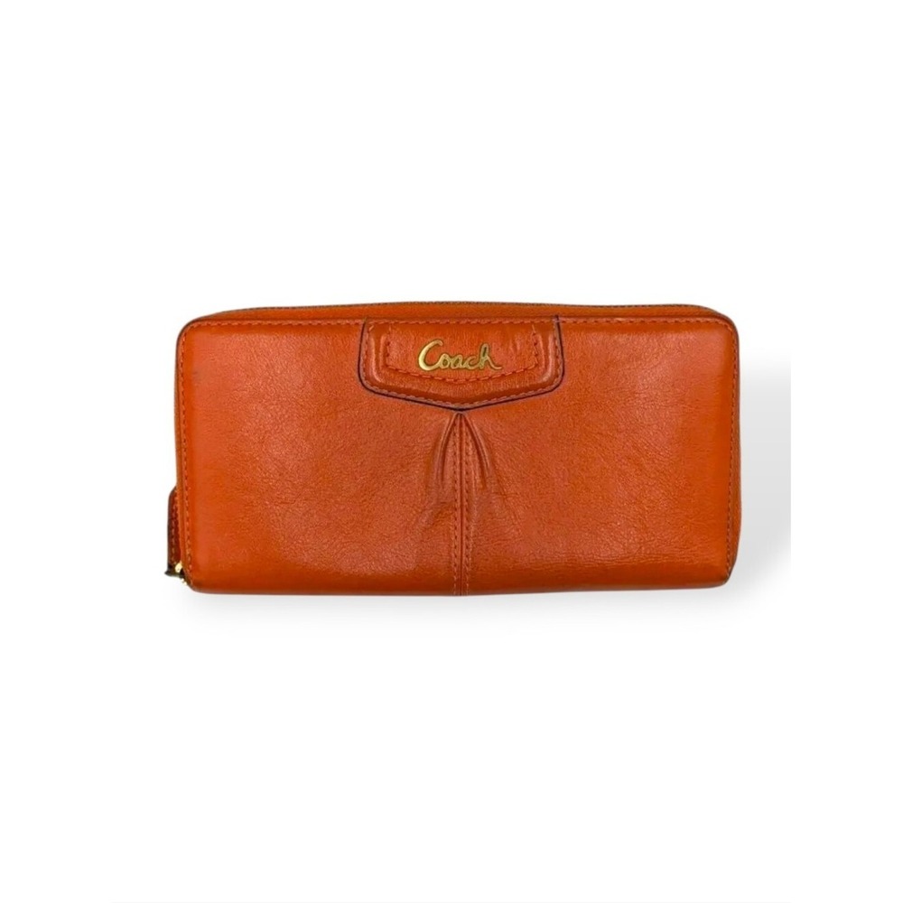 Coach Ashley Vintage Wallet Coral Orange Leather Zip Around Organizer Y2K